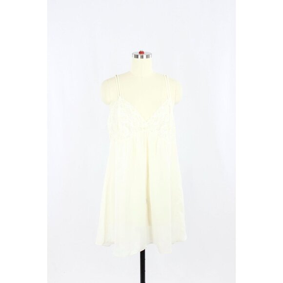 Vintage SECRET TREASURES Ivory Pearl Lace Chiffon Babydoll Slip Dress, Size L - Picture 1 of 13